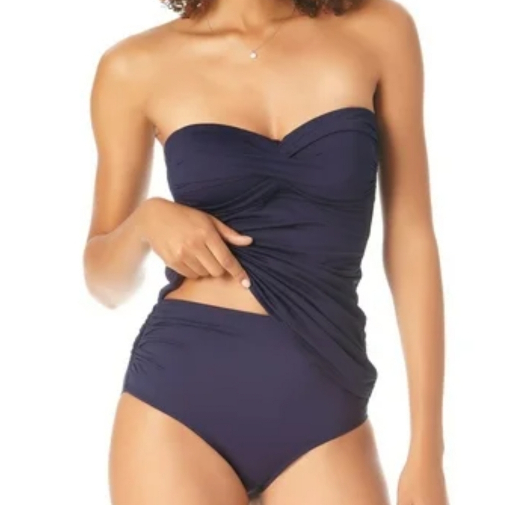 Twist Front Bandeaukini Swim Top - Anne Cole - Navy - S